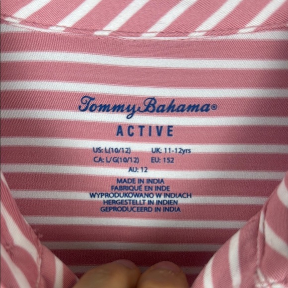 Tommy Bahama Pink & White Stripped Preppy Short Sleeve Tee Size Large - Picture 3 of 9